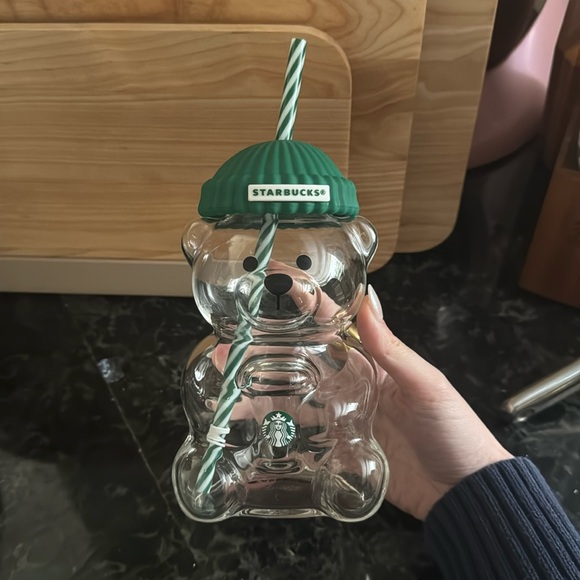 2025 Bearista Starbucks Green and Clear Glass Bear Tumbler with Straw